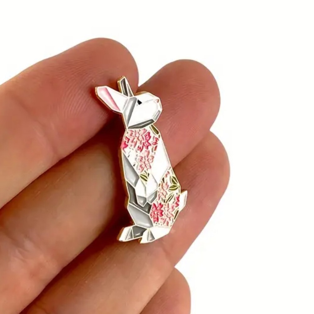 Floral Bunny Brooch - Gold and Pink - Picture 4 of 6